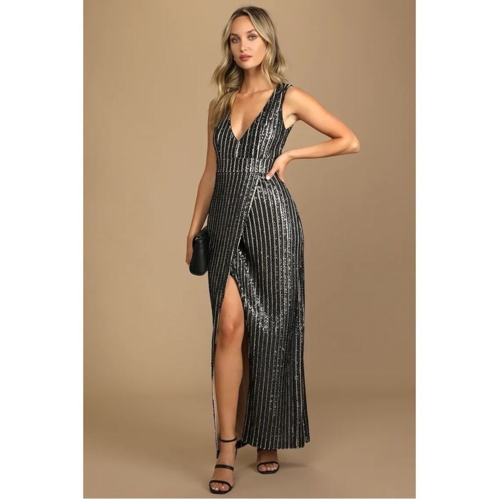NWT Lulu’s Size XL Unforgettable Elegance Black Sequin Sleeveless Maxi Dress